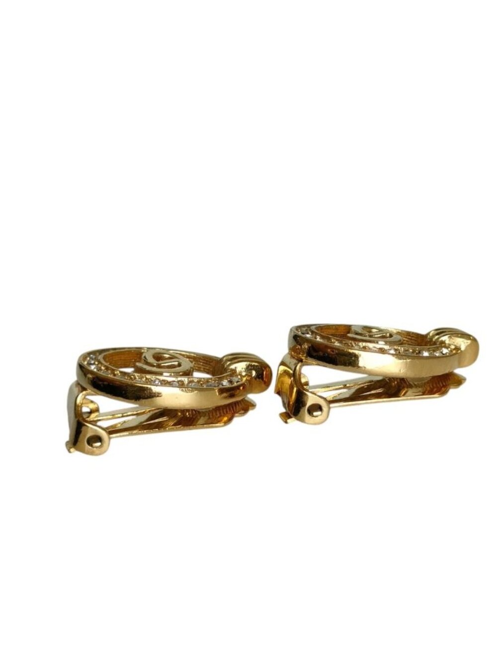 ★SOLD★ Dior CD Rhinestone Clip Earrings Gold - Picture 3 of 7